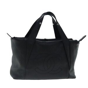 CHANEL V stitch Hand Bag Leather Black Silver CC Auth